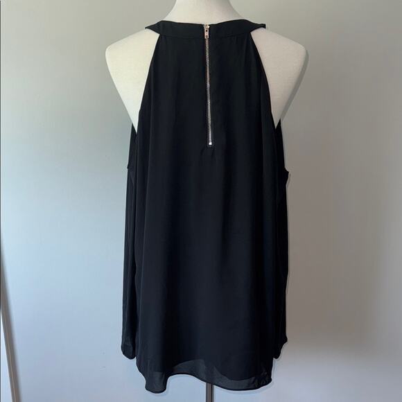 Lando Cold Shoulder Black Halter Draped Knit Long Sleeve Blouse Top Women's XL - Picture 7 of 8